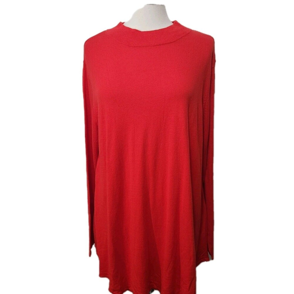 Denim 24/7 Womens Tunic Sweater Top 1X 22/24 Red Pullover LS Stretch VALENTINE